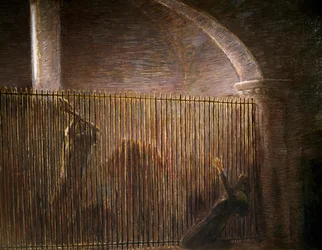 Parisina, obraz Gaetana Previatiho (1852-1920), závěrečná scéna IV. dějství stejnojmenné opery Pietra Mascagniho (1863-1945), olej na plátně