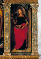 Polyptych s Narozením Páně s bočními panely se svatými Petrem, Pavlem, Klementem a Magdelenou (detail Marie Magdalény)