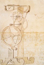 Kresba Galileových kyvadlových hodin, rukopis Galilea Galileiho (1564-1642), 85 gal, f 50 r.