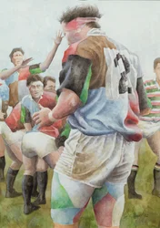 Ragbyový zápas: Harlequins proti Northamptonu, Brian Moore při autovém vhazování, 1992