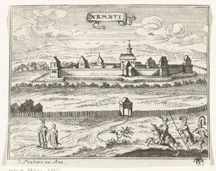 Pohled na Lenti Místopisné snímky Rakouska, Maďarska a Balkánu (název série) Stručný popis a aen-wysinghe der placesen in desen boeck, s jejich teghenskými slovy, stojící, trefně uyt-ghebeldt, v Oostenrycku (série