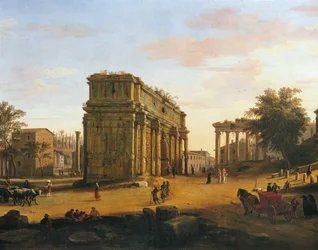 Oblouk Septimia Severa v Římě, od Gaspara van Wittela (1652 nebo 1653-1736), olej na panelu, 565 x 9056 cm, detail