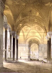 Hagia Sophia, deska 7: vchod do hlavní lodi, rytý Louis Haghe (1806-85) publikováno 1852 (litho)