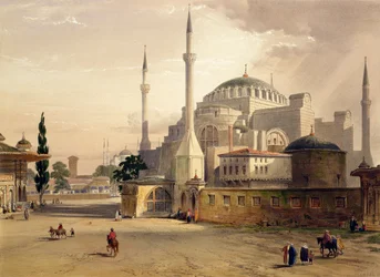 Hagia Sophia, deska 17: vnější pohled na mešitu, vyrytý Louis Haghe (1806-85) publikoval 1852