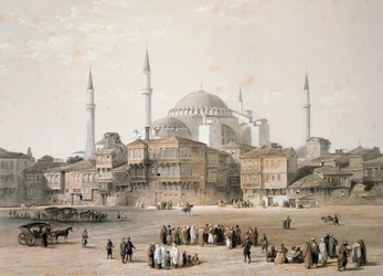 Hagia Sophia (deska 25) před restaurováním, vyryl Louis Haghe (1806-85), publikováno 1852