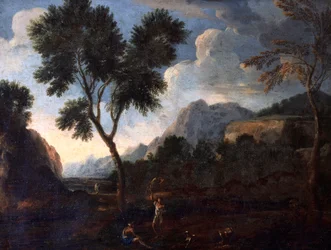 Lovci v údolí, Gaspard Dughet (1615-1675), olej na plátně, 56x67 cm.