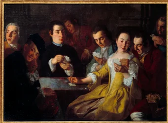 Karetní hra. Obraz Gaspare Traversi (? - 1769)
