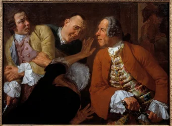 Boj mezi gentlemany. Obraz Gaspare Traversi (1732-1769) 18. století Sun. 0,99x0,73 m