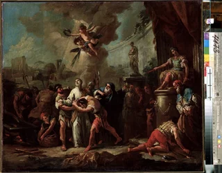""Le martyre de saint Laurent de Rome"" (Mučednictví svatého Vavřince) Obraz Gaspare Diziani (1689-1767) Ermitáž z 18. století, Petrohrad (Saint-Petersbourg)