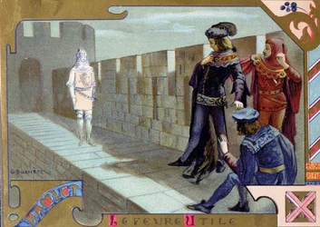 Králův duch se zjevuje Hamletovi, scéna z I. dějství „Hamleta“ Williama Shakespeara (1564-1616)