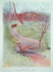 Zajíc a želva, ilustrace z Bajek Jean de la Fontaine (1621-95) počátek 20. století