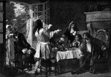 Večeře u Molièra v Auteuil. Narážka na anekdotu o „Dîner d