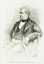 Portrét Edouarda Chartona. Rytina G. Vuilliera podle fotografie Adama Salomona pro ilustraci článku s názvem M. Charton od Paula Laffitea v le tour du monde 1890, editoval Edouard Charton (1807-1890), Hachette, Paříž.