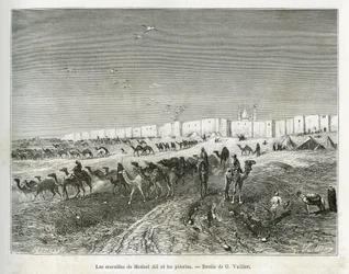 Zdi Meshed Ali (Ali Ibn Abi Talib, zemřel v roce 661, bratranec, žák a zeť Mohameda (570-632)) se nacházejí v mešitě Najaf (Irák) a pelerinové se shromažďují, aby oslavili první a otec všech imámů. Rytina G.Vuillier, do il