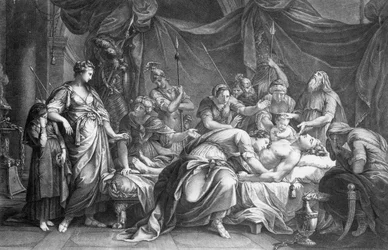 Andromaché oplakávající smrt Hektora, rytina Domenica Cunega, 1764