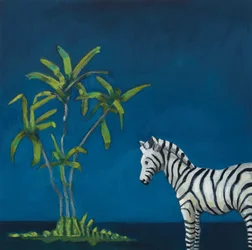 Zebra s palmou, 2019 (olej na plátně)