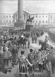 Konec krymské války: vyhlášení míru na Charing Cross, duben 1856, 1901.