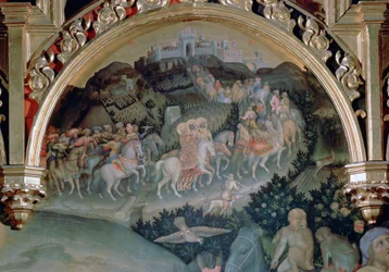 Klanění tří králů Strozziho oltářní obraz, detail, 1423