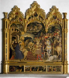 Oltářní obraz Klanění mudrců (Pala Strozzi). Obraz Gentila da Fabriana (Gentile di Niccolò)
