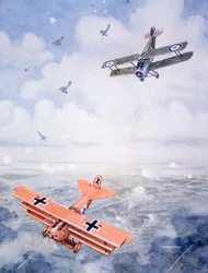Poslední let kapitána barona von Richthofena, kolem roku 1920 (barevné lito)