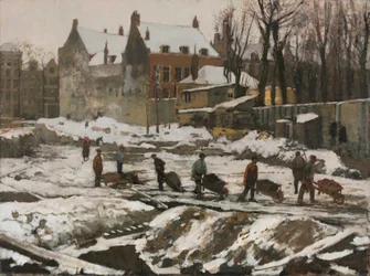 Staveniště v Amsterdamu, asi 1902 (olej na látce)