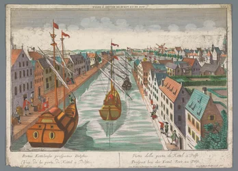 Pohled na kanál v blízkosti Ketelpoort v Delftu Prospect bey der Kettel Port, zu Delft (název na objektu) Delft (název série)