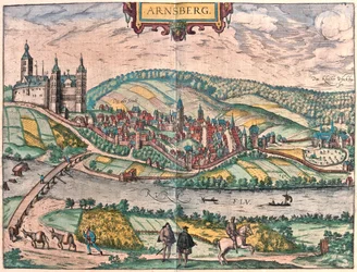 Arnsberg, Německo - v "Civitates Orbis Terrarum" od Georga Brauna, Kolín nad Rýnem 1617
