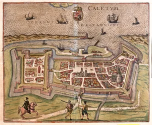 Calais, Francie - v knize "Civitates Orbis Terrarum" od Georga Brauna, Kolín nad Rýnem 1617