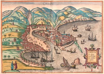 Chios, Řecko - v knize "Civitates Orbis Terrarum" od Georga Brauna, Kolín nad Rýnem 1617