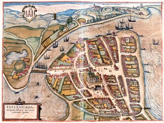 Eckernforde, Německo - v "Civitates Orbis Terrarum" od Georga Brauna, Kolín nad Rýnem 1617