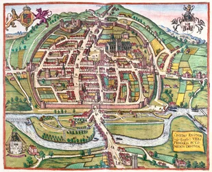 Exter, Anglie - v "Civitates Orbis Terrarum" od Georga Brauna, Kolín nad Rýnem 1617