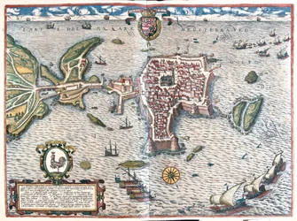 Gallipoli, Itálie - v knize "Civitates Orbis Terrarum" od Georga Brauna, Kolín nad Rýnem 1617