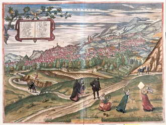 Granada, Španělsko - v knize "Civitates Orbis Terrarum" od Georga Brauna, Kolín nad Rýnem 1617
