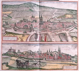 Halberstadt a Quedlinburg, Německo - v "Civitates Orbis Terrarum" od Georga Brauna, Kolín nad Rýnem 1617