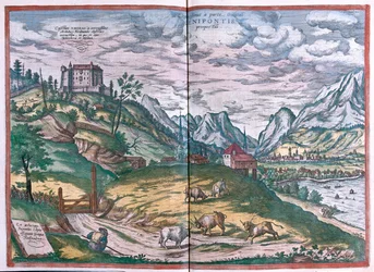 Halle a Saale, Halle in Sachsen, Hildesheim, Německo - v "Civitates Orbis Terrarum" Georga Brauna, Kolín nad Rýnem 1617