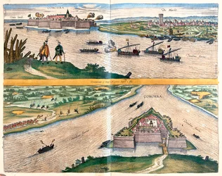 Komoron, Maďarsko - v knize "Civitates Orbis Terrarum" od Georga Brauna, Kolín nad Rýnem 1617