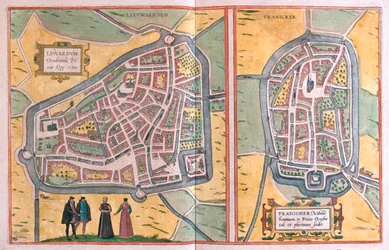 Leeuwarden (západní Frísko), Franeker, Nizozemsko - v "Civitates Orbis Terrarum" od Georga Brauna, Kolín nad Rýnem 1617