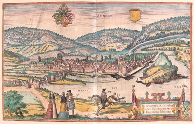 Munden, Hanoversch, Německo - v "Civitates Orbis Terrarum" od Georga Brauna, Kolín nad Rýnem 1617