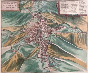 Perugia, Itálie - v "Civitates Orbis Terrarum" od Georga Brauna, Kolín nad Rýnem 1617
