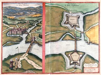 Petrinja, Chorvatsko - v "Civitates Orbis Terrarum" od Georga Brauna, Kolín nad Rýnem 1617