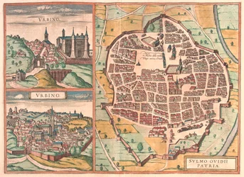Urbino - Sulmona, Itálie - v "Civitates Orbis Terrarum" od Georga Brauna, Kolín nad Rýnem 1617