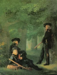Německy: Theodor Körner, Friedrich Friesen a Heinrich Hartmann na základně Na základně