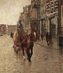 Rokin Westzijde: koňský povoz na Rokinu, Amsterdam