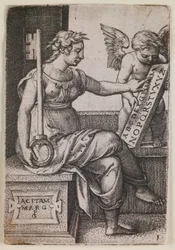 Grammatica, z cyklu "Svobodná umění", asi 1541 (rytina)