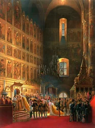 Pomazání ruského cara Alexandra II., Moskva, 1856.