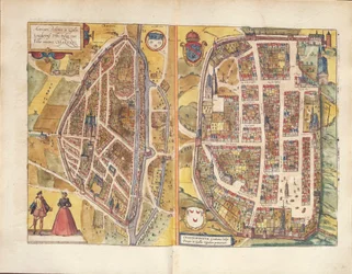 Mapa Chateaudunu a Chartres ve Francii z Civitates Orbis Terrarum od Georga Brauna
