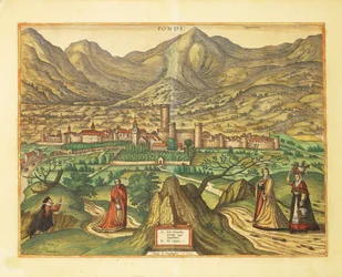 Mapa Fondi, region Lazio z Civitates Orbis Terrarum od Georga Brauna