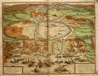 Mapa Tunisu, Tunisko, z města světa od Georga Brauna a Franze Hogenberga, rytina