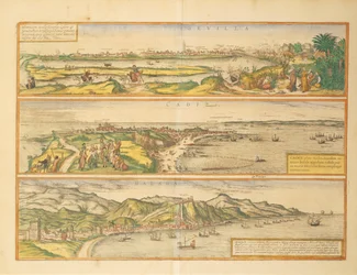 Mapy Sevilla, Cádiz a Malaga, Španělsko, z Civitates Orbis Terrarum od Georga Brauna