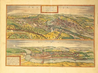 Praha a Cheb, Eger z Civitates Orbis Terrarum od Georga Brauna